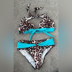 Leopard Print Bikini with Turquoise Accents, Size XL